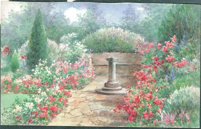 Framed Print : Sundial and Veronica Garden with path sundial Framed Print : Sundial and Veronica Garden with path sundial