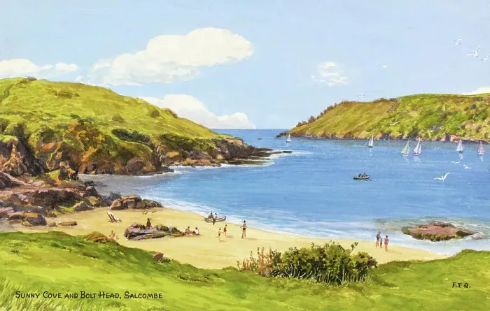 Framed Print : Sunny Cove and Bolt Head, Salcombe, Devon Framed Print : Sunny Cove and Bolt Head, Salcombe, Devon