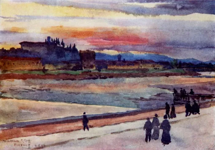 Framed Print : Sunset over Monte Oliveto from banks of the Arno River Framed Print : Sunset over Monte Oliveto from banks of the Arno River