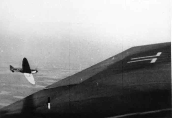 Framed Print : Supermarine Spitfire Ia being evaluated by German fight Framed Print : Supermarine Spitfire Ia being evaluated by German fight