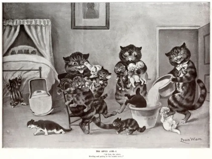 Framed Print : Supplement, The Seven Ages by Louis Wain - One
