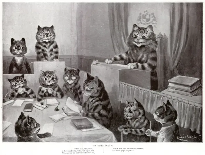 Framed Print : Supplement, The Seven Ages by Louis Wain - Five Framed Print : Supplement, The Seven Ages by Louis Wain - Five