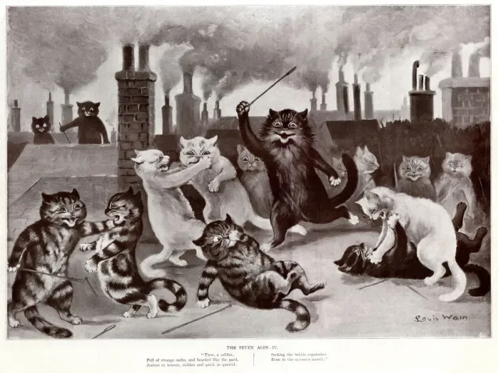 Framed Print : Supplement, The Seven Ages by Louis Wain - Four Framed Print : Supplement, The Seven Ages by Louis Wain - Four