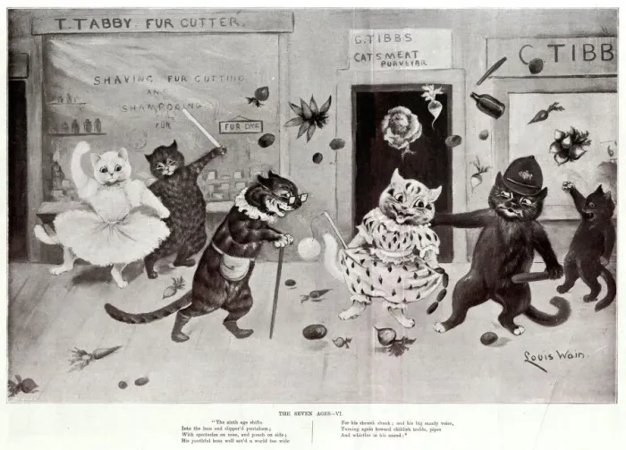 Framed Print : Supplement, The Seven Ages by Louis Wain - Six Framed Print : Supplement, The Seven Ages by Louis Wain - Six