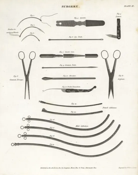 Framed Print : Surgical equipment including probes, catheters and scissors Framed Print : Surgical equipment including probes, catheters and scissors