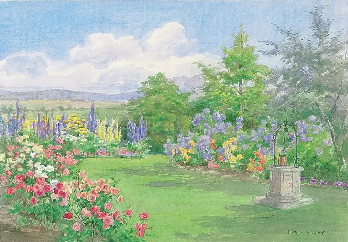 Framed Print : A Sussex garden Garden Flowers Watercolour painting Framed Print : A Sussex garden Garden Flowers Watercolour painting