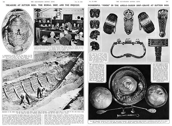Sutton Hoo treasure. A double-page spread relating to the Anglo-Saxon ship