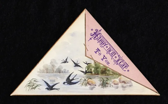Framed Print : Swallows in flight on a triangular New Year card Framed Print : Swallows in flight on a triangular New Year card