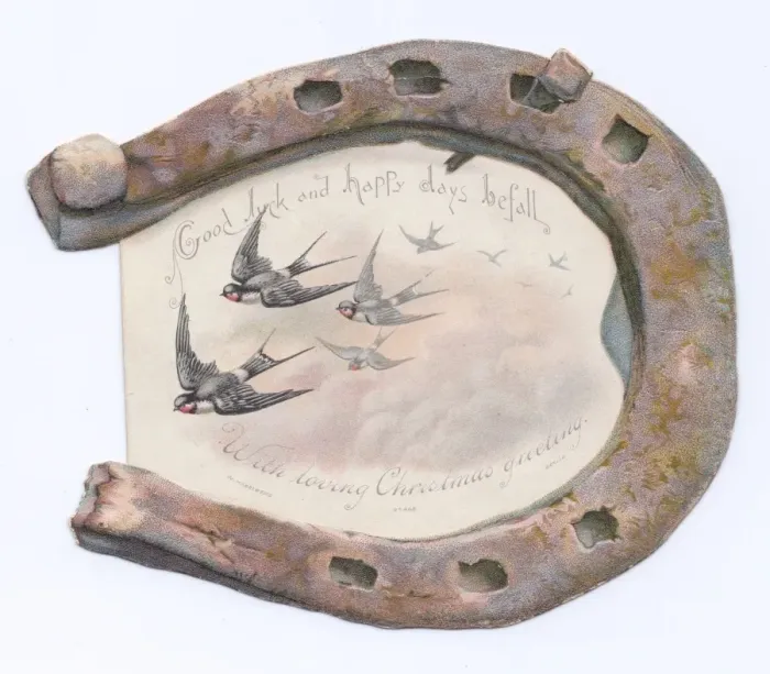 Framed Print : Swallows and rusty horseshoe on a Christmas card Framed Print : Swallows and rusty horseshoe on a Christmas card