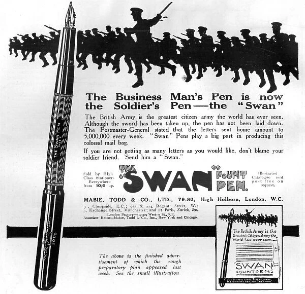 Swan Fountain Pen advertisement, World War One