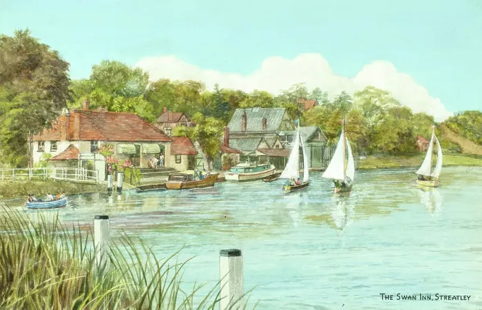 Framed Print : Swan Inn on River Thames at Streatley, Oxfordshire Framed Print : Swan Inn on River Thames at Streatley, Oxfordshire