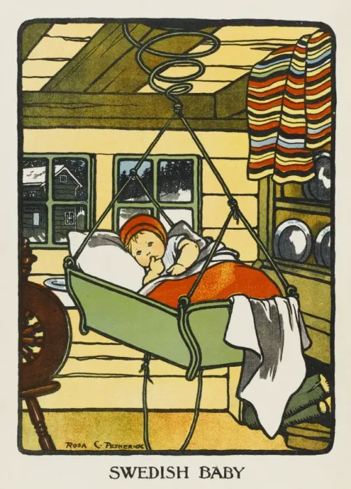 Framed Print : Swedish Baby in Cradle Framed Print : Swedish Baby in Cradle