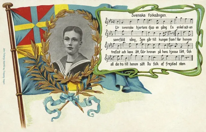 Framed Print : Swedish Folksong and inset portrait of King Gustav VI Adolf Framed Print : Swedish Folksong and inset portrait of King Gustav VI Adolf