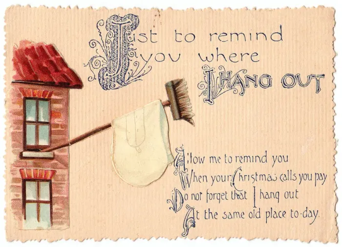 Framed Print : Sweeping brush with comic verse on a Christmas card Framed Print : Sweeping brush with comic verse on a Christmas card