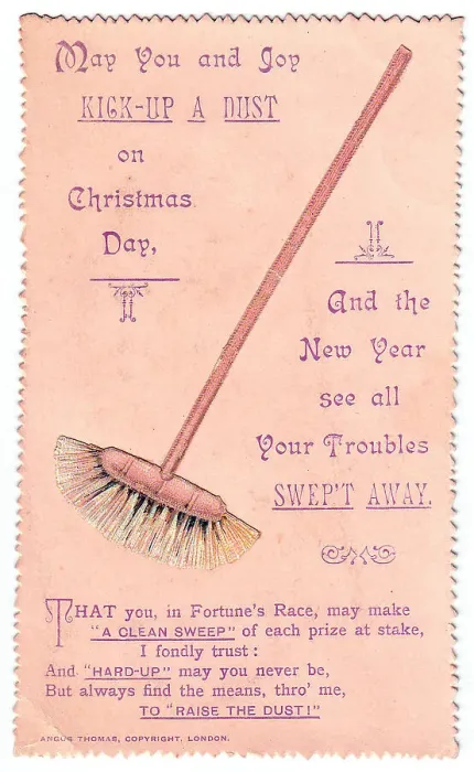 Framed Print : Sweeping brush with comic verse on a Christmas card Framed Print : Sweeping brush with comic verse on a Christmas card