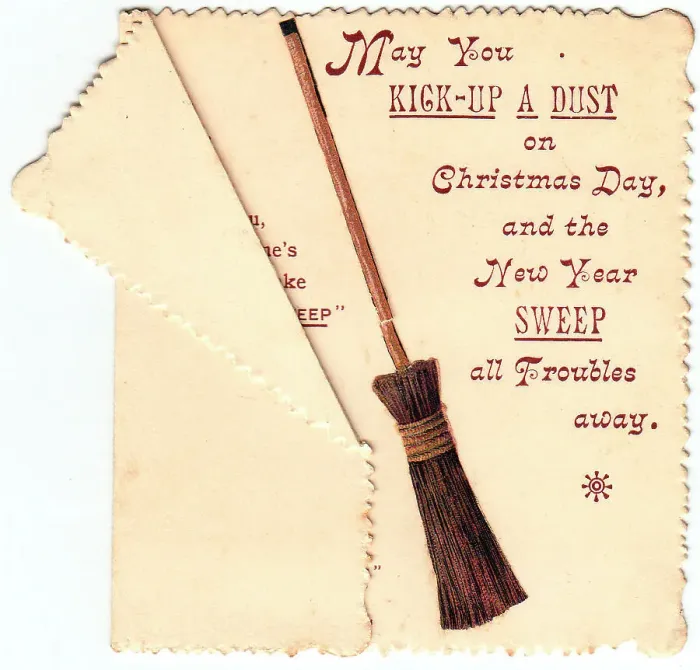 Framed Print : Sweeping brush with comic verse on a Christmas card Framed Print : Sweeping brush with comic verse on a Christmas card