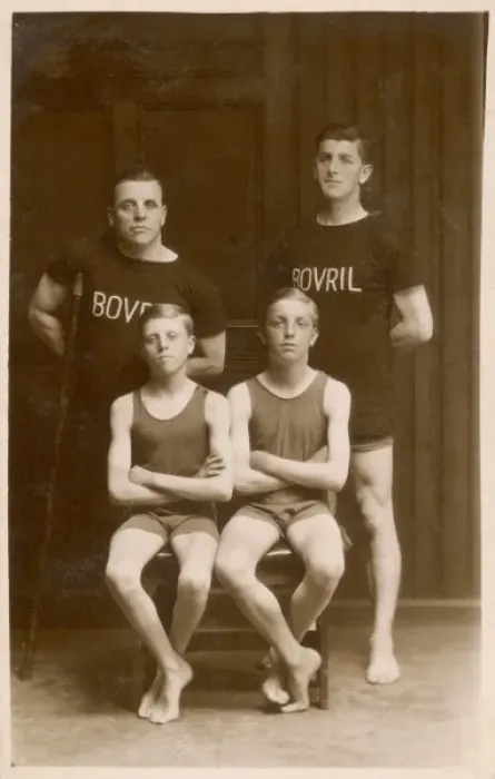 Framed Print : Four swimmers, two in Bovril teeshirts Framed Print : Four swimmers, two in Bovril teeshirts