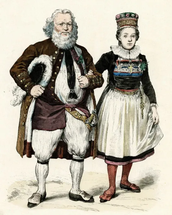 Framed Print : Swiss bride and groom in costume Framed Print : Swiss bride and groom in costume