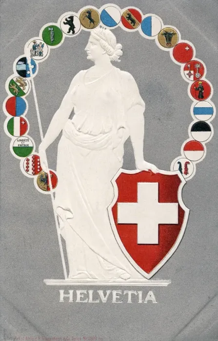 Framed Print : The Swiss Cantons and personification of Switzerland Framed Print : The Swiss Cantons and personification of Switzerland