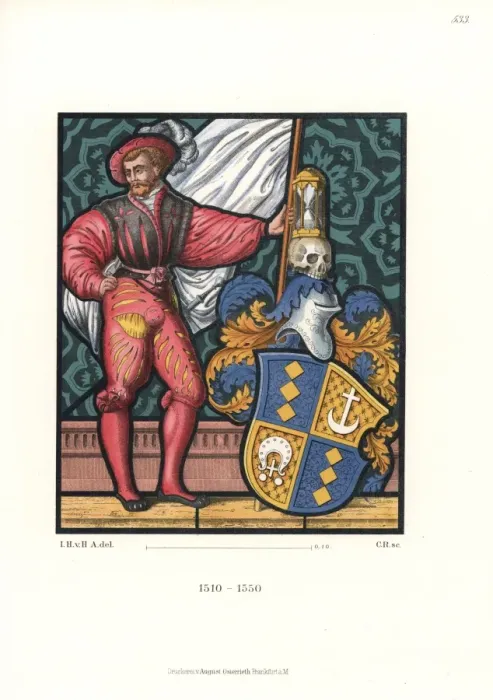 Framed Print : Swiss costume of a knight with heraldic shield, 1510-1550 Framed Print : Swiss costume of a knight with heraldic shield, 1510-1550