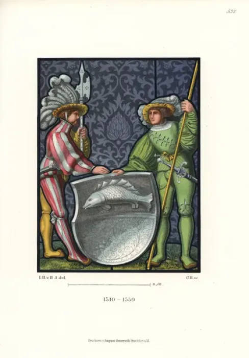 Framed Print : Swiss knights in battle garb holding a heraldic shield Framed Print : Swiss knights in battle garb holding a heraldic shield
