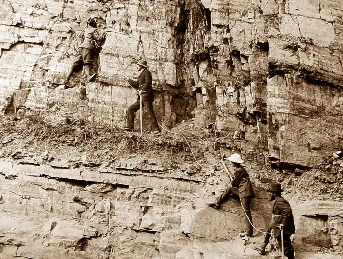 Framed Print : Swiss mountain guides working in the Rockies, Canada Framed Print : Swiss mountain guides working in the Rockies, Canada