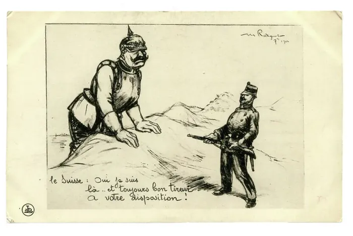 Framed Print : Swiss political card showing opposition to Germany Framed Print : Swiss political card showing opposition to Germany