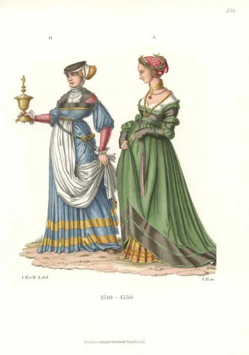 Framed Print : Swiss womens costumes from 1510-1550 Framed Print : Swiss womens costumes from 1510-1550