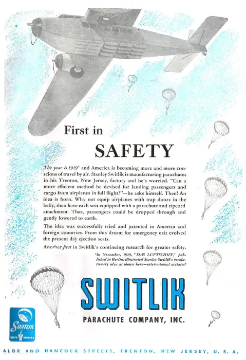 Framed Print : Switlik Parachutes 1950 Framed Print : Switlik Parachutes 1950