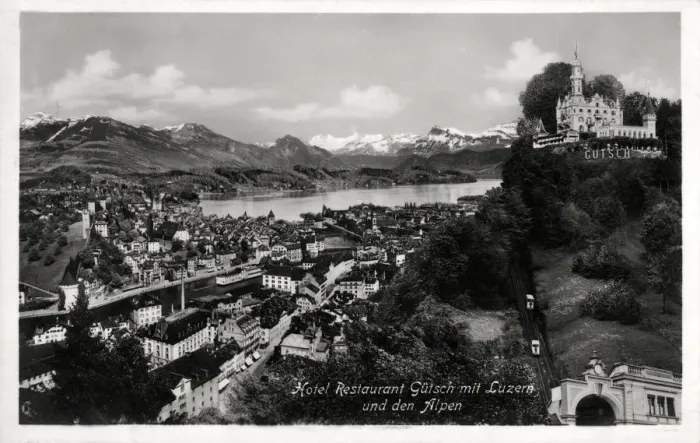 Framed Print : Switzerland - Lucerne - Hotel Restaurant Gutsch & Furnicular
