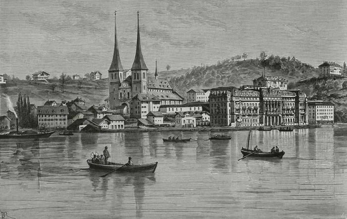 Framed Print : Switzerland, Lucerne. View of the city from the Lake Framed Print : Switzerland, Lucerne. View of the city from the Lake
