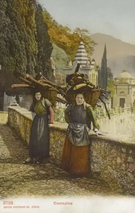 Framed Print : Switzerland - Two women carrying logs - Contadine Framed Print : Switzerland - Two women carrying logs - Contadine