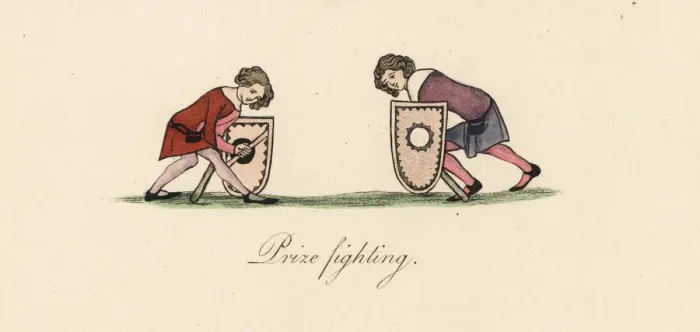 Framed Print : Sword fighting for prizes, 14th century Framed Print : Sword fighting for prizes, 14th century