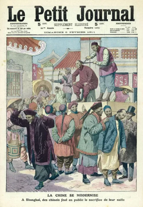 Framed Print : Symbolic cutting of pigtails in Shanghai, China Framed Print : Symbolic cutting of pigtails in Shanghai, China