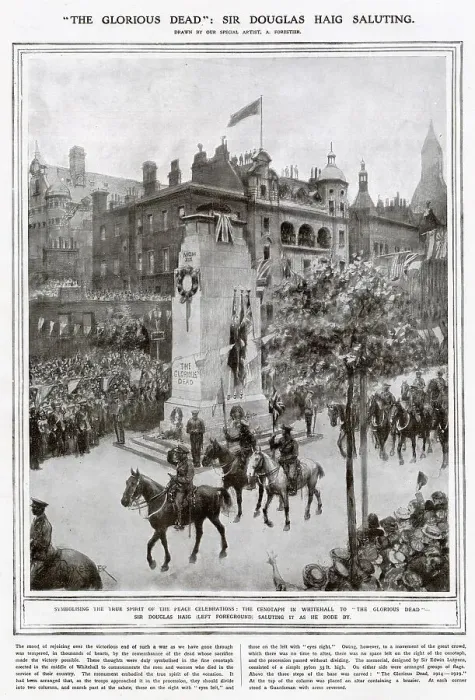 Framed Print : Symbolising the true spirit of the peace celebrations, the Cenotaph in Whitehall to The glorious dead Sir Douglas Haig (left foreground) saluting as he rode by. Date: 19 July 1919 Framed Print : Symbolising the true spirit of the peace celebrations, the Cenotaph in Whitehall to The glorious dead Sir Douglas Haig (left foreground) saluting as he rode by. Date: 19 July 1919