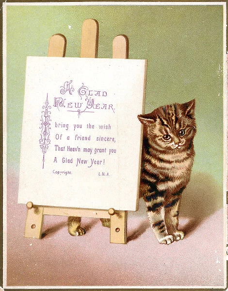Tabby cat on a New Year card