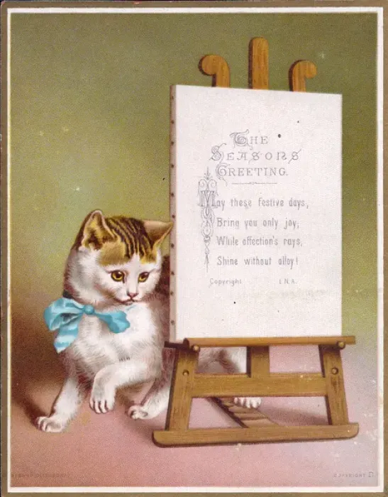 Framed Print : Tabby and white cat on a Christmas card Framed Print : Tabby and white cat on a Christmas card