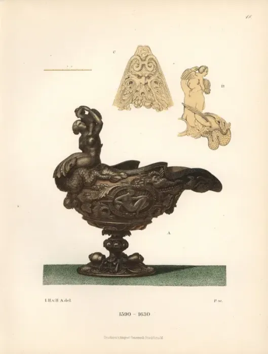 Framed Print : Table ornament in gold from the 17th century Framed Print : Table ornament in gold from the 17th century