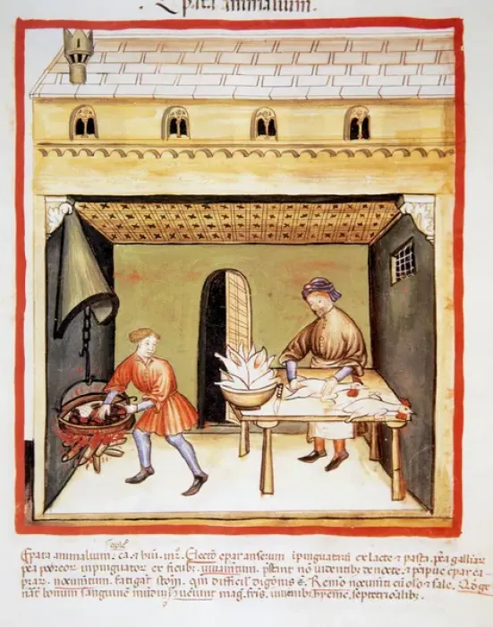 Framed Print : Tacuinum Sanitatis. 14th century. Man removing the liver of c Framed Print : Tacuinum Sanitatis. 14th century. Man removing the liver of c