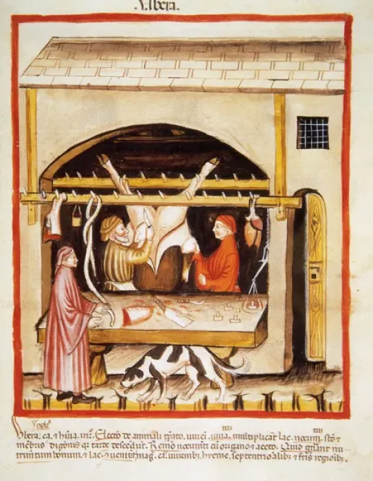 Framed Print : Tacuinum Sanitatis. 14th century. Butchery Framed Print : Tacuinum Sanitatis. 14th century. Butchery