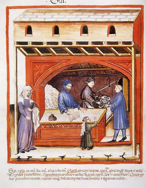 Tacuinum Sanitatis. 14th century. Selling salt