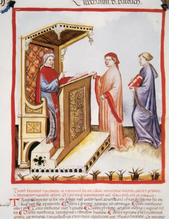 Framed Print : Tacuinum Sanitatis. Late XIV century. Ibn Butlan and pupils Framed Print : Tacuinum Sanitatis. Late XIV century. Ibn Butlan and pupils