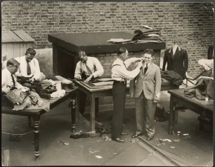 Framed Print : TAILORS. Tailors working on a roof during a heat wave Framed Print : TAILORS. Tailors working on a roof during a heat wave