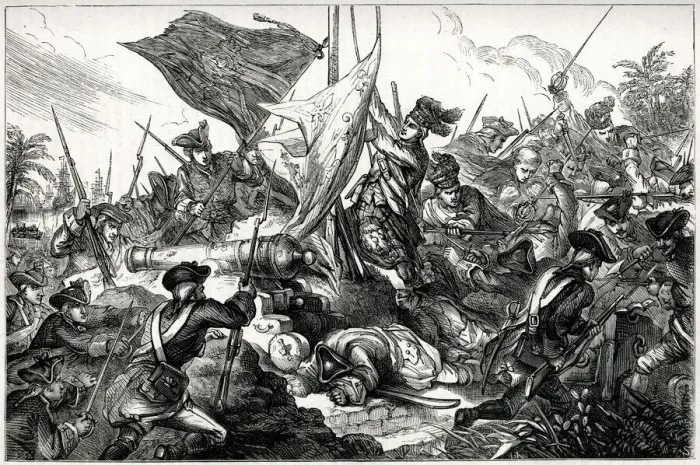 Framed Print : The Taking of Fort Louis, Guadeloupe, West Indies, by British forces against the French Framed Print : The Taking of Fort Louis, Guadeloupe, West Indies, by British forces against the French