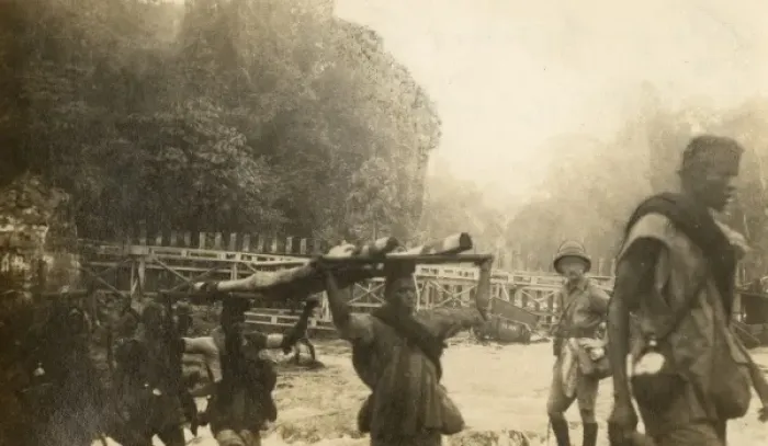 Framed Print : Taking guns across at Nloke Bridge, Cameroon, WW1 Framed Print : Taking guns across at Nloke Bridge, Cameroon, WW1