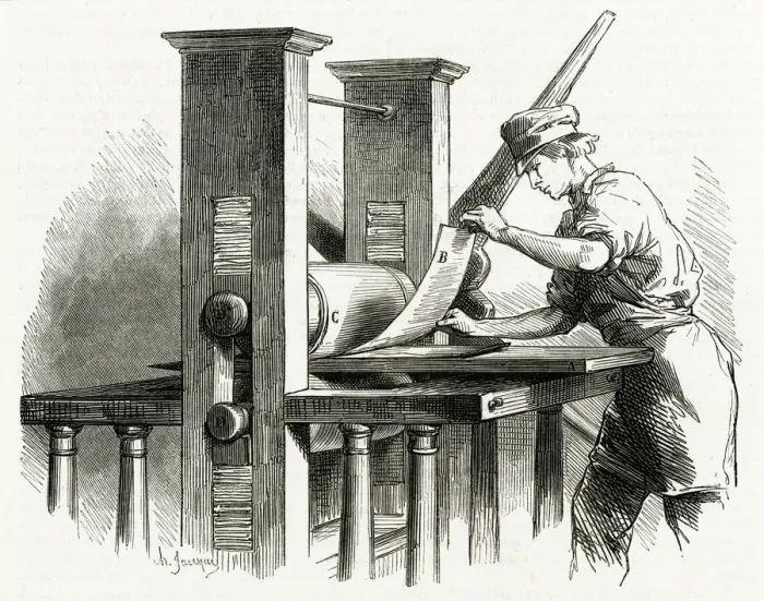 Framed Print : TAKING PRINT FROM PRESS Framed Print : TAKING PRINT FROM PRESS