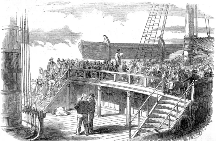 Framed Print : Taking the Roll Call on an Emigrant Ship, 1850 Framed Print : Taking the Roll Call on an Emigrant Ship, 1850