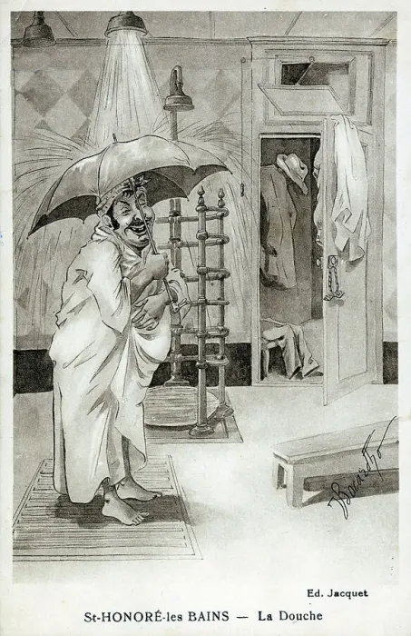 Framed Print : Taking a shower at the Spa at Saint-Honore-les-Bains Framed Print : Taking a shower at the Spa at Saint-Honore-les-Bains