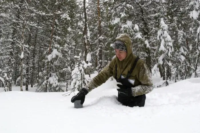 Framed Print : Taking a snow depth measurement - boreal forest Framed Print : Taking a snow depth measurement - boreal forest