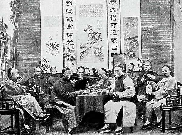 Taking tea, China, early 1900s